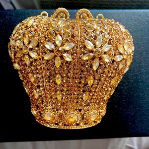 Gold Crown Rhinestone Clutch
